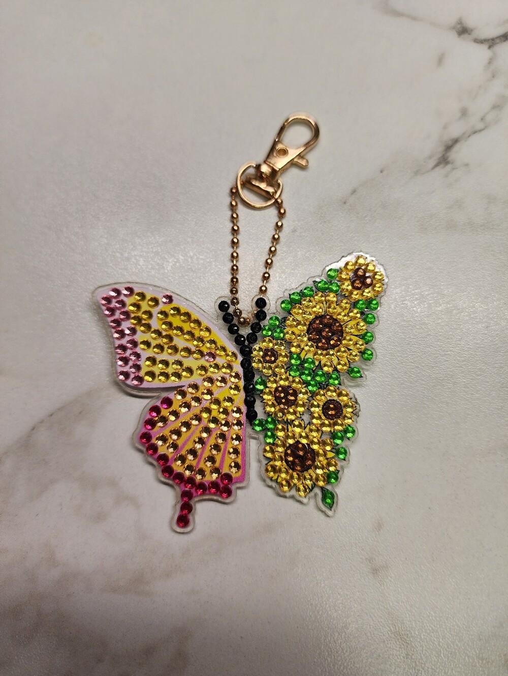 Crystal Butterfly Key & Card Holder Charm - Pink, Yellow & Green